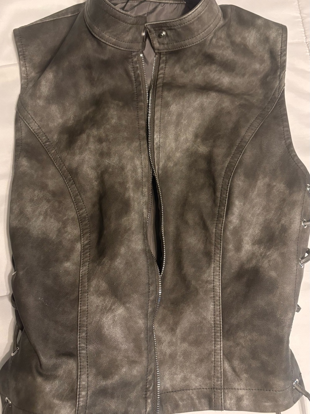 Fashion nova Faux Leather Moto Vest in Distressed Gray